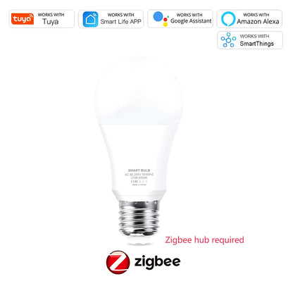 Tuya E27 Zigbee LED Bulbs Wifi Smart LED Lamp RGB+CW+WW 15W 18W LED Light Bulb Works with Amazon Alexa Google Home Room Decorate