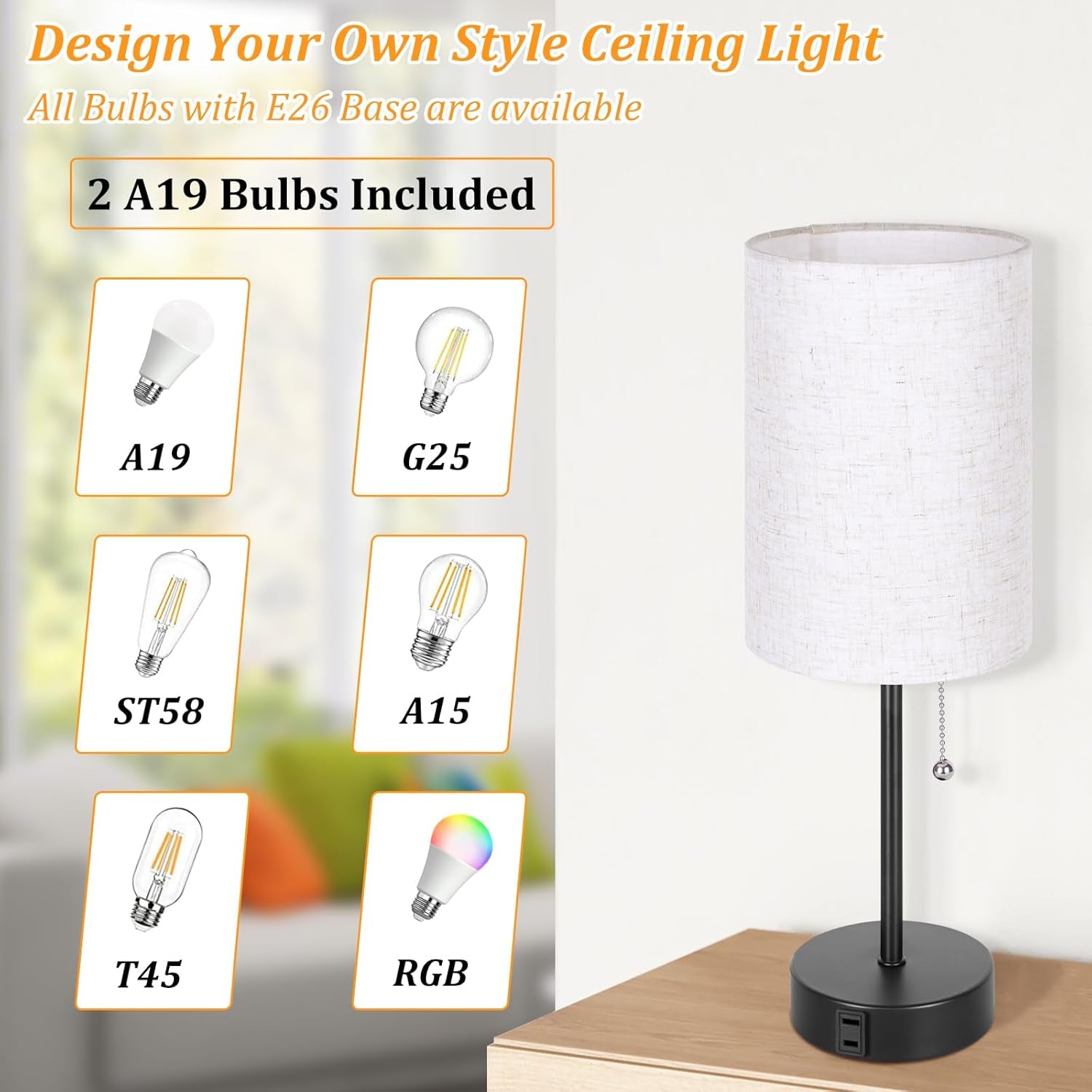 Bedside Lamps for Bedrooms Set of 2, Table Lamps for Nightstand with 3 Color Modes 2700K-5000K, AC Outlet, Nightstand Lamp Night Lamp for Living Room/Reading Room