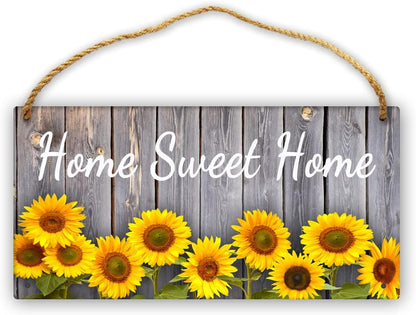 Wooden Home Sweet Home Sign Wall Hanger - Sunflowers Home Sweet Home Door Sign Wall Pediment Sunflower Decorations for Home Kitchen Rustic Plaque 6X12Inch