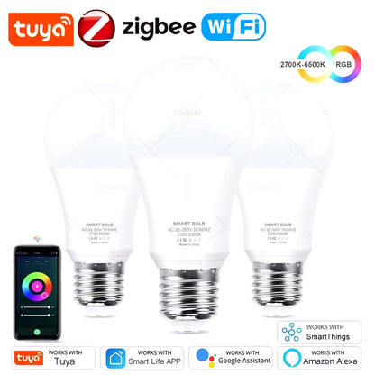 Tuya E27 Zigbee LED Bulbs Wifi Smart LED Lamp RGB+CW+WW 15W 18W LED Light Bulb Works with Amazon Alexa Google Home Room Decorate