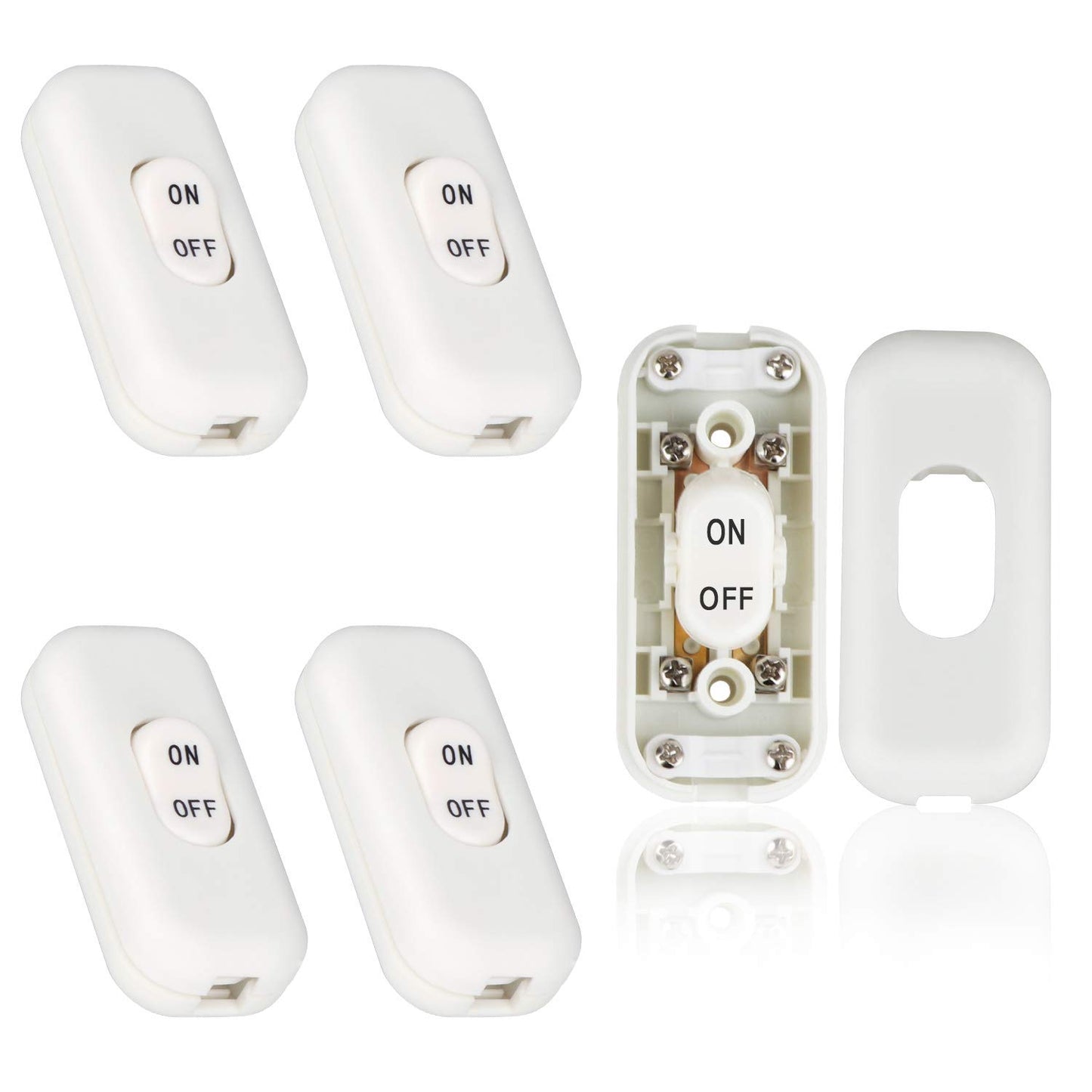 Inline Switch 5 Pcs, White Lamp Cord Button in Line Switch, Rated 6A 250V on off Electrical Wire Appliance Rocker Switches, Repair Replacement Control Power Cable Plug Desk Table Light Parts