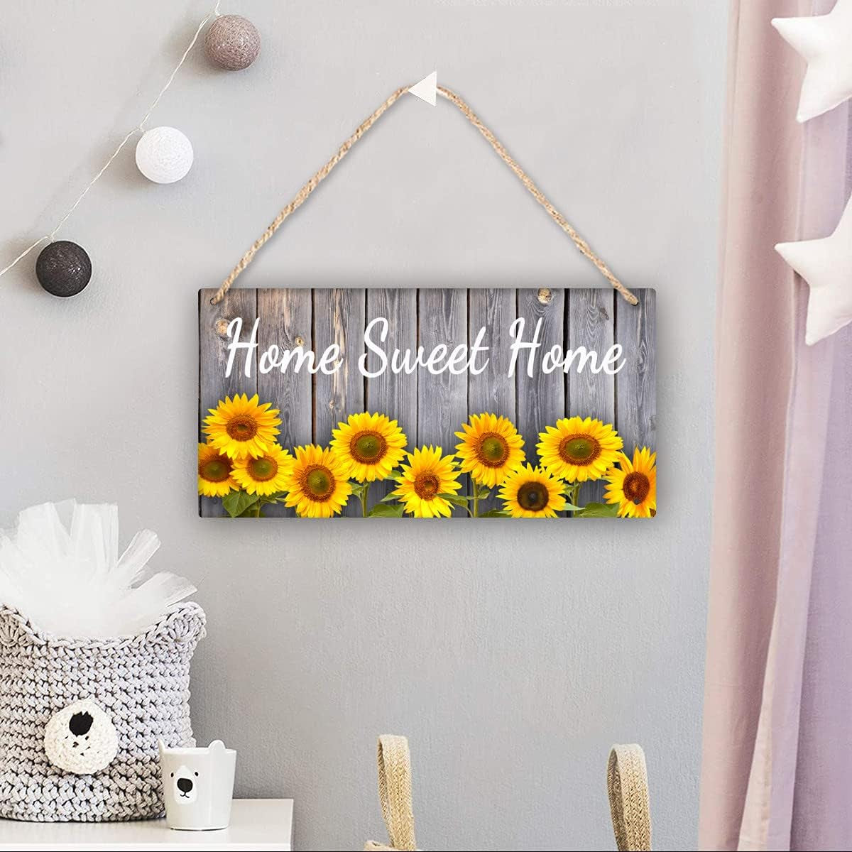 Wooden Home Sweet Home Sign Wall Hanger - Sunflowers Home Sweet Home Door Sign Wall Pediment Sunflower Decorations for Home Kitchen Rustic Plaque 6X12Inch