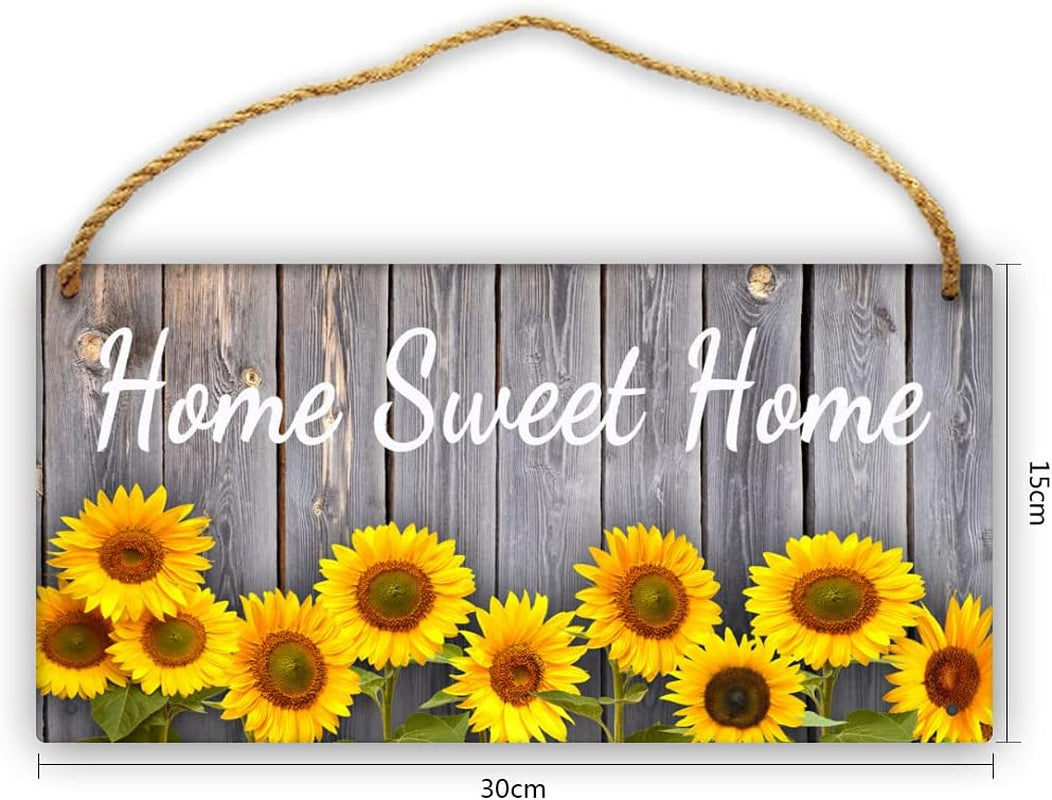 Wooden Home Sweet Home Sign Wall Hanger - Sunflowers Home Sweet Home Door Sign Wall Pediment Sunflower Decorations for Home Kitchen Rustic Plaque 6X12Inch