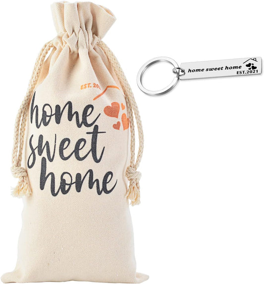 New Home Owner Housewarming Gift for First Home Closing Gift - Home Sweet Home 2021 Wine Bag and Keychain