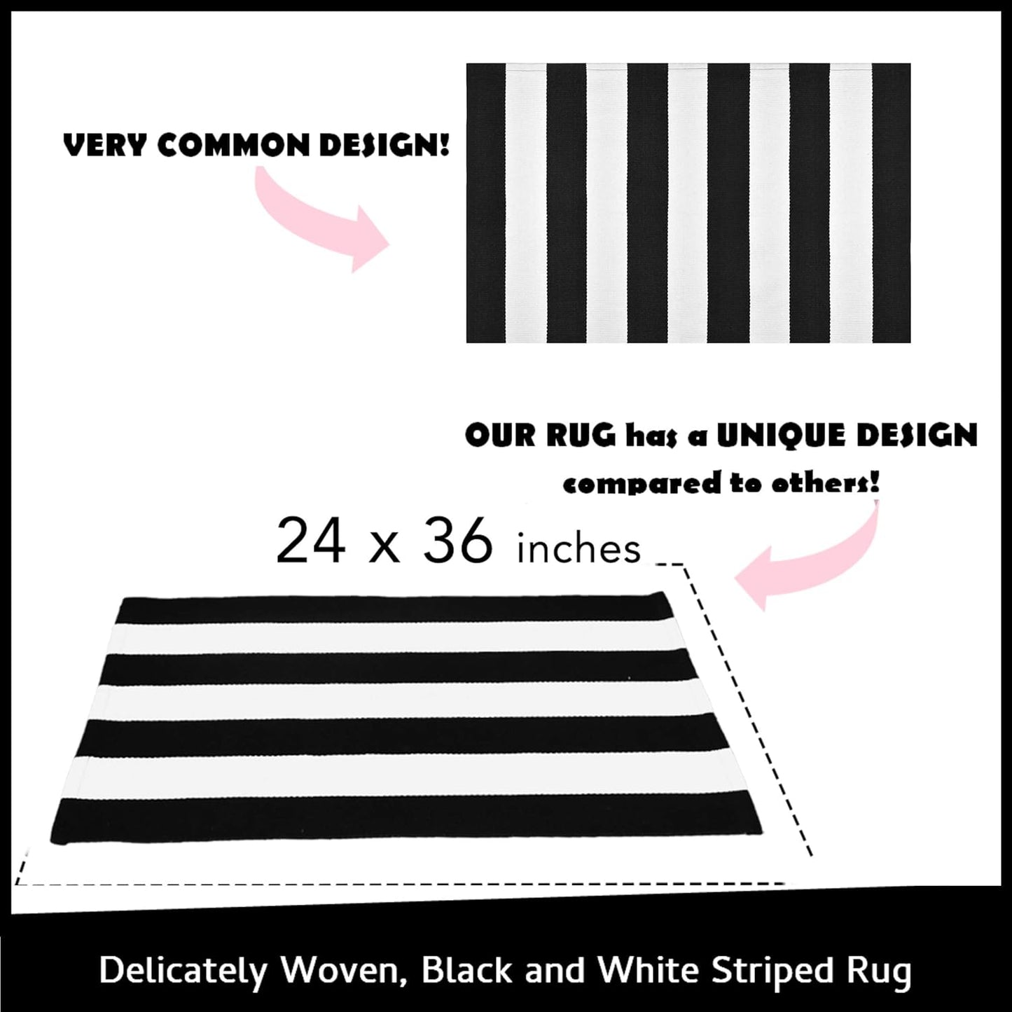 Striped Black and White Rug - 24X36 Inches Black and White Striped Rug, Black and White Striped Door Mat, Layering Rug for Outdoor Mats for Front Door, Black and White Striped Outdoor Rug