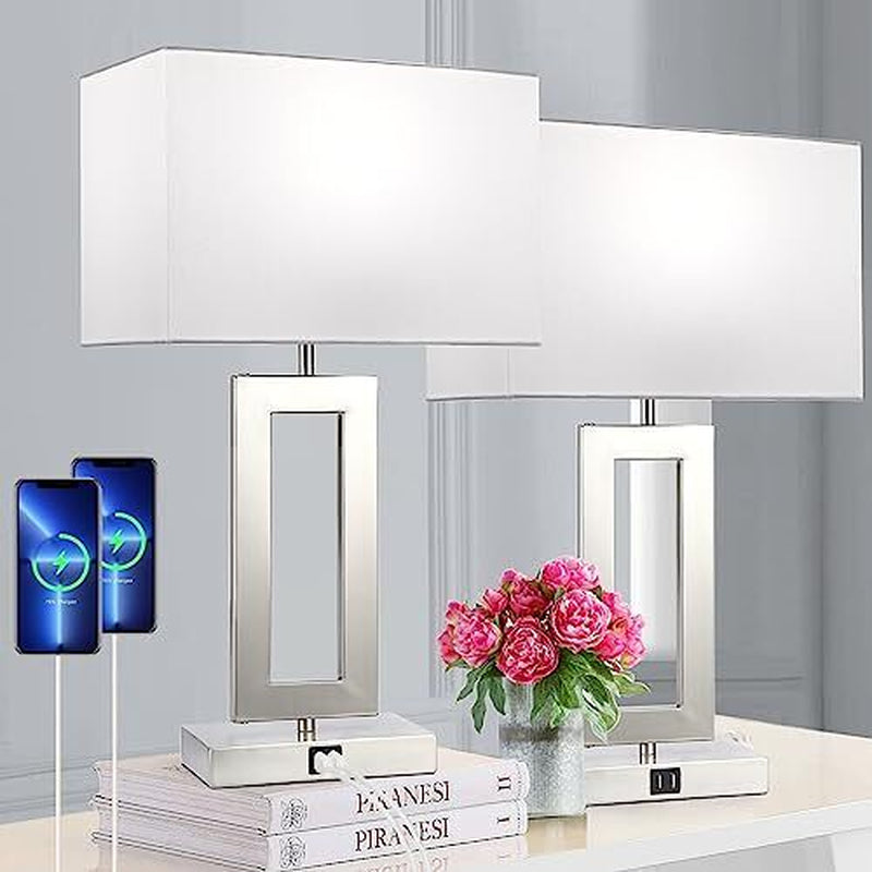 22'' Lamps for Bedrooms Set of 2, Touch Control Table Lamps Large White&Silver