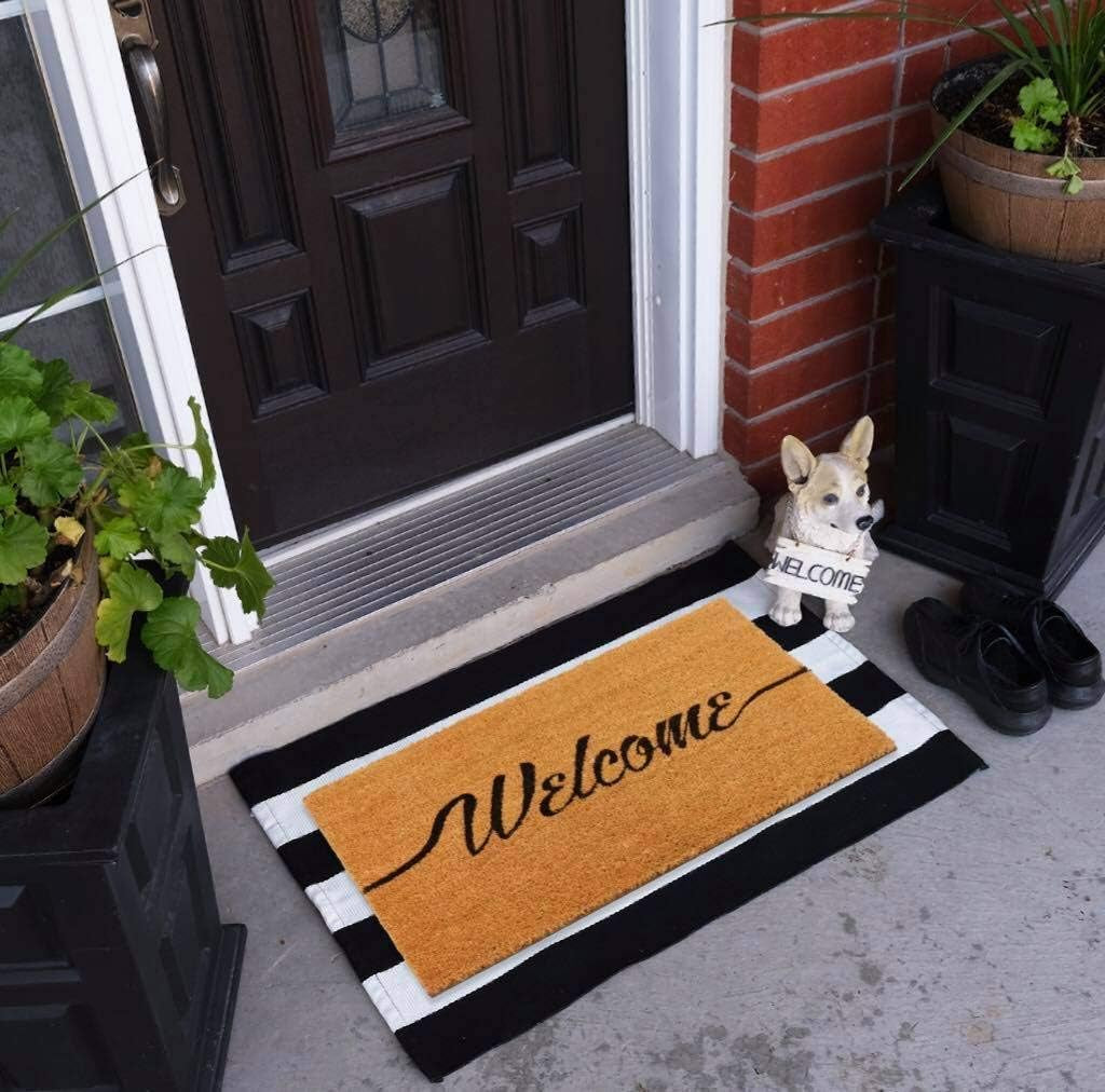 Striped Black and White Rug - 24X36 Inches Black and White Striped Rug, Black and White Striped Door Mat, Layering Rug for Outdoor Mats for Front Door, Black and White Striped Outdoor Rug