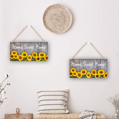 Wooden Home Sweet Home Sign Wall Hanger - Sunflowers Home Sweet Home Door Sign Wall Pediment Sunflower Decorations for Home Kitchen Rustic Plaque 6X12Inch