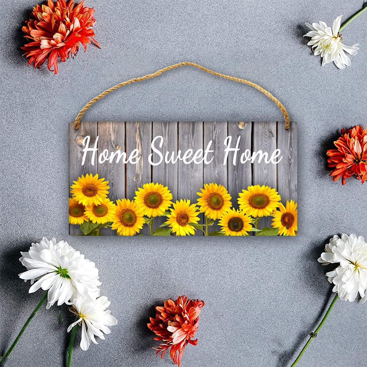 Wooden Home Sweet Home Sign Wall Hanger - Sunflowers Home Sweet Home Door Sign Wall Pediment Sunflower Decorations for Home Kitchen Rustic Plaque 6X12Inch