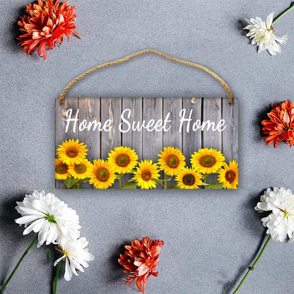 Wooden Home Sweet Home Sign Wall Hanger - Sunflowers Home Sweet Home Door Sign Wall Pediment Sunflower Decorations for Home Kitchen Rustic Plaque 6X12Inch