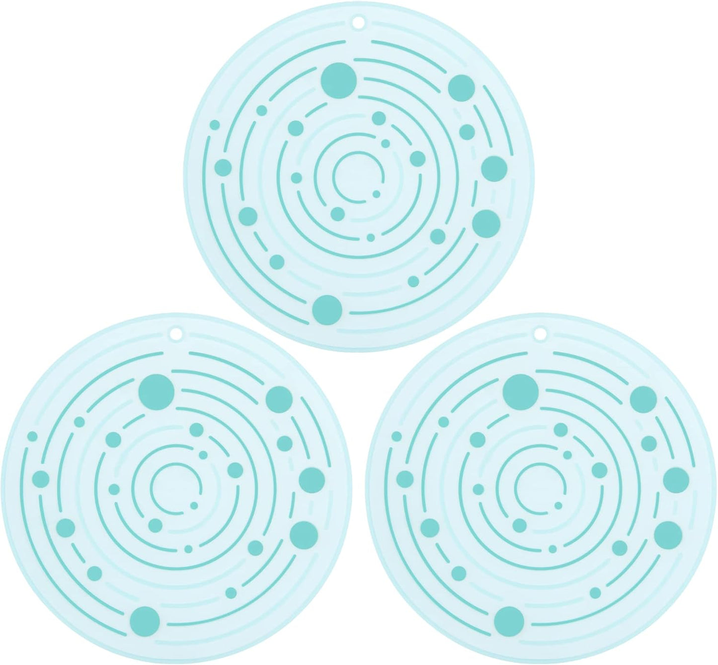 536ºf Heat Resistant 8.2 Inches Silicone Trivet Mats for Hot Pots and Pans, Non-Slip round Rubber Hot Pads for Dishes Cups Plates Kitchen Table Counter Top Home Decor Set of 3 (Teal/Aqua Sky)