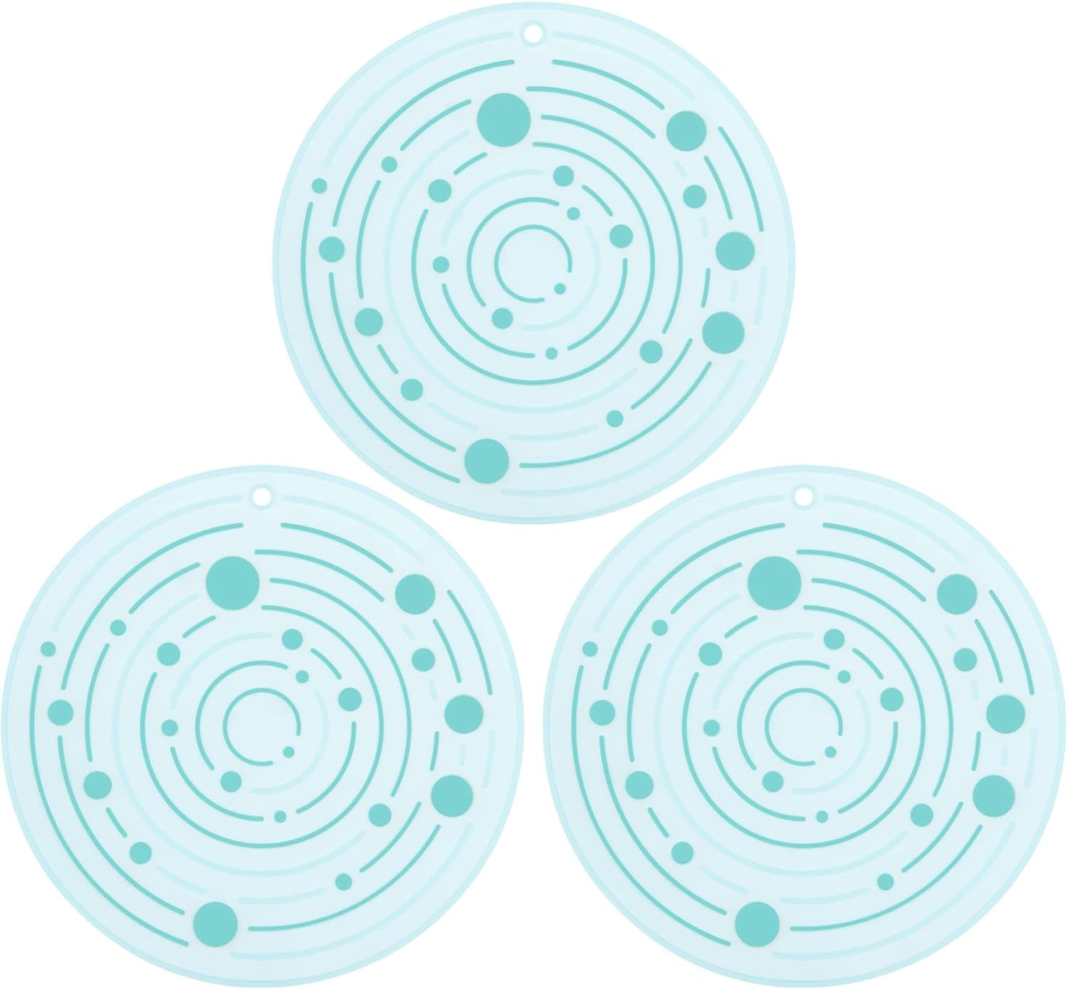 536ºf Heat Resistant 8.2 Inches Silicone Trivet Mats for Hot Pots and Pans, Non-Slip round Rubber Hot Pads for Dishes Cups Plates Kitchen Table Counter Top Home Decor Set of 3 (Teal/Aqua Sky)