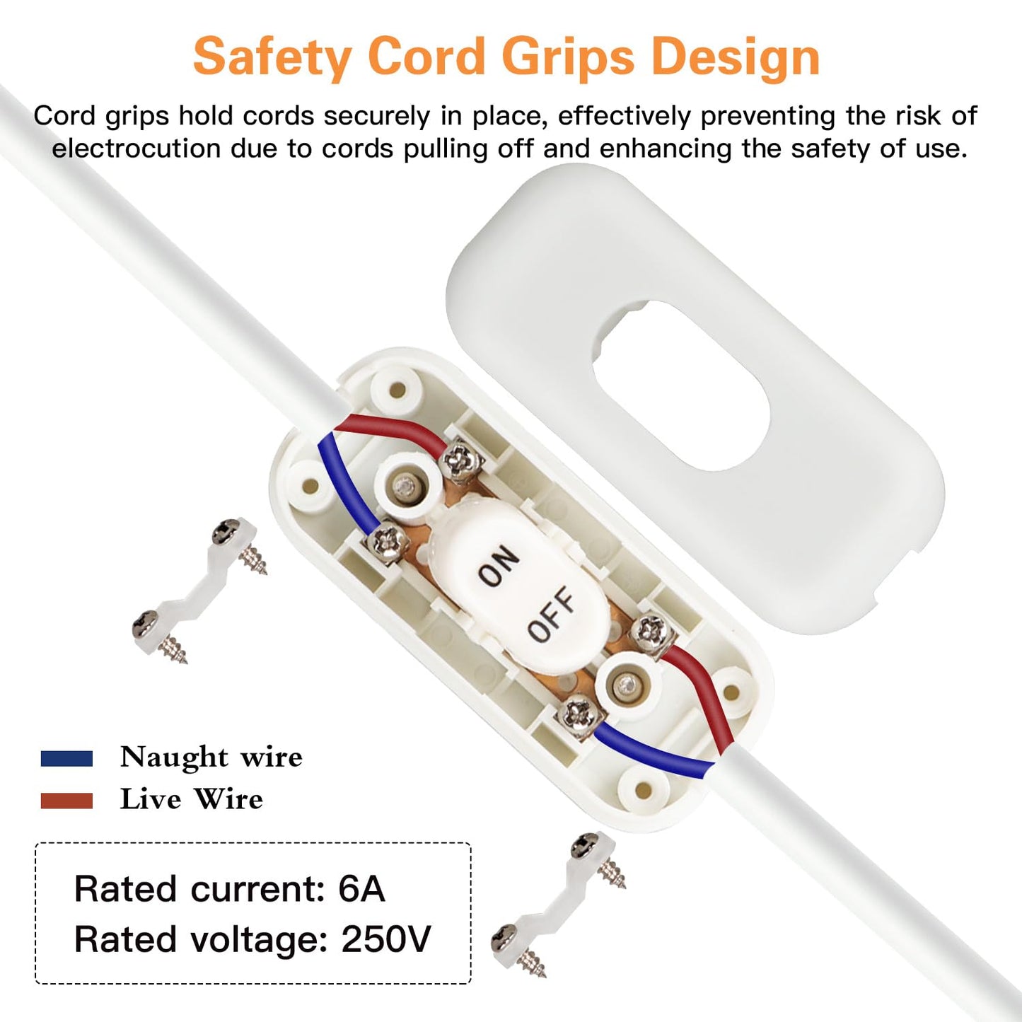 Inline Switch 5 Pcs, White Lamp Cord Button in Line Switch, Rated 6A 250V on off Electrical Wire Appliance Rocker Switches, Repair Replacement Control Power Cable Plug Desk Table Light Parts