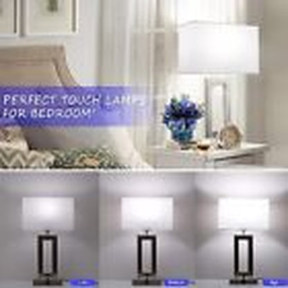 22'' Lamps for Bedrooms Set of 2, Touch Control Table Lamps Large White&Silver