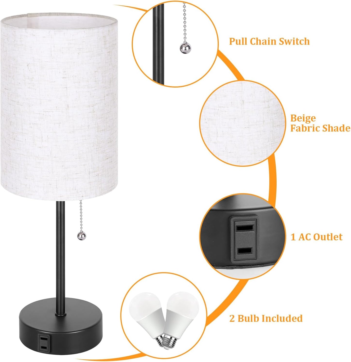 Bedside Lamps for Bedrooms Set of 2, Table Lamps for Nightstand with 3 Color Modes 2700K-5000K, AC Outlet, Nightstand Lamp Night Lamp for Living Room/Reading Room