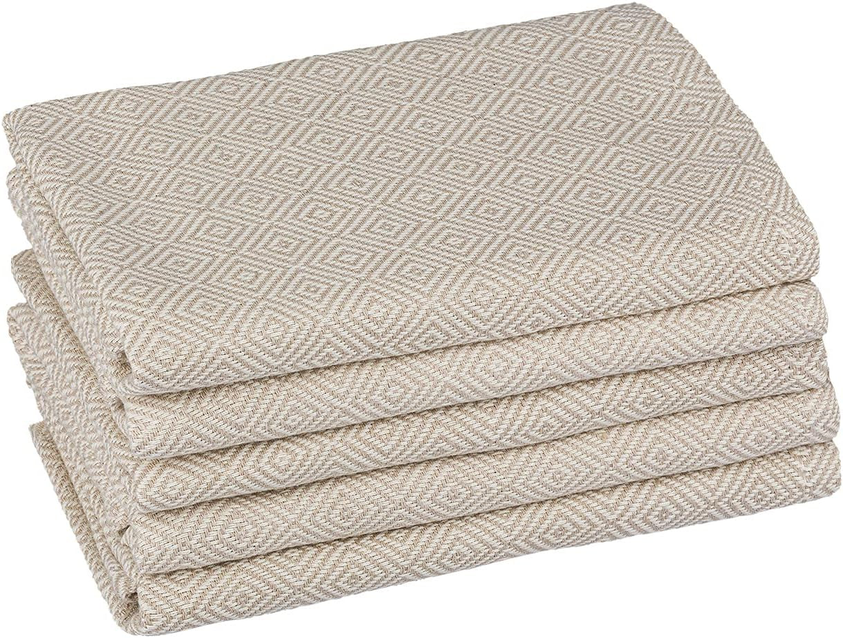 Turkish Hand Towels Beige | 5-Pack Bulk Cotton Kitchen Dish Towels for Drying Dishes | Absorbent Dishcloths for Kitchen | Tea Towels for Kitchen | Bar Rags | Bar Towels | Diamond Pattern