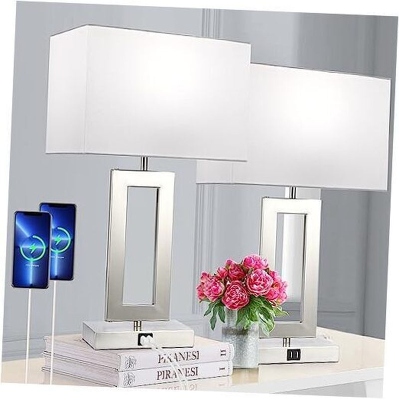 22'' Lamps for Bedrooms Set of 2, Touch Control Table Lamps Large White&Silver